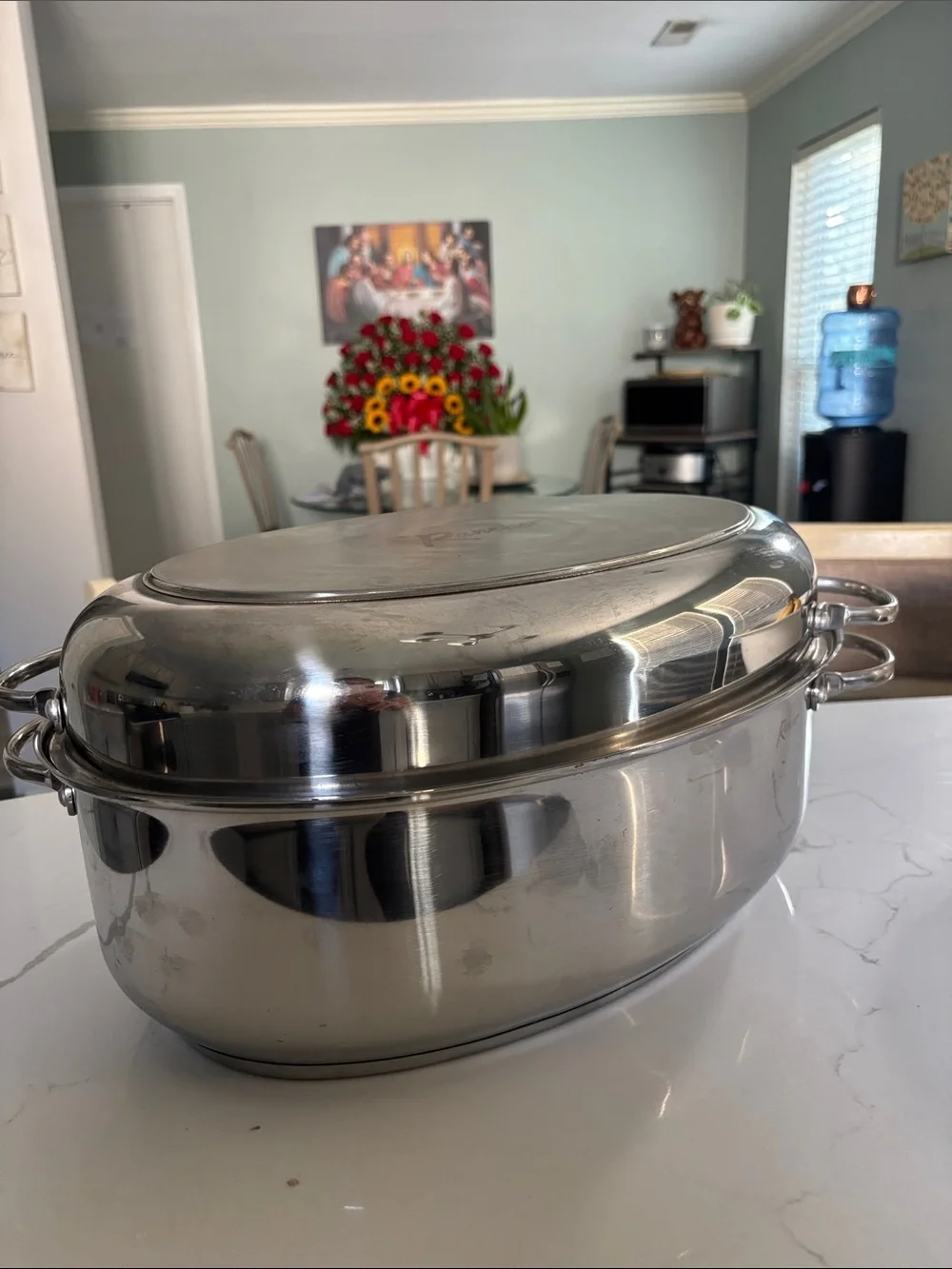 Stainless Steel Roasting Pan with Lid - Polished Silver
